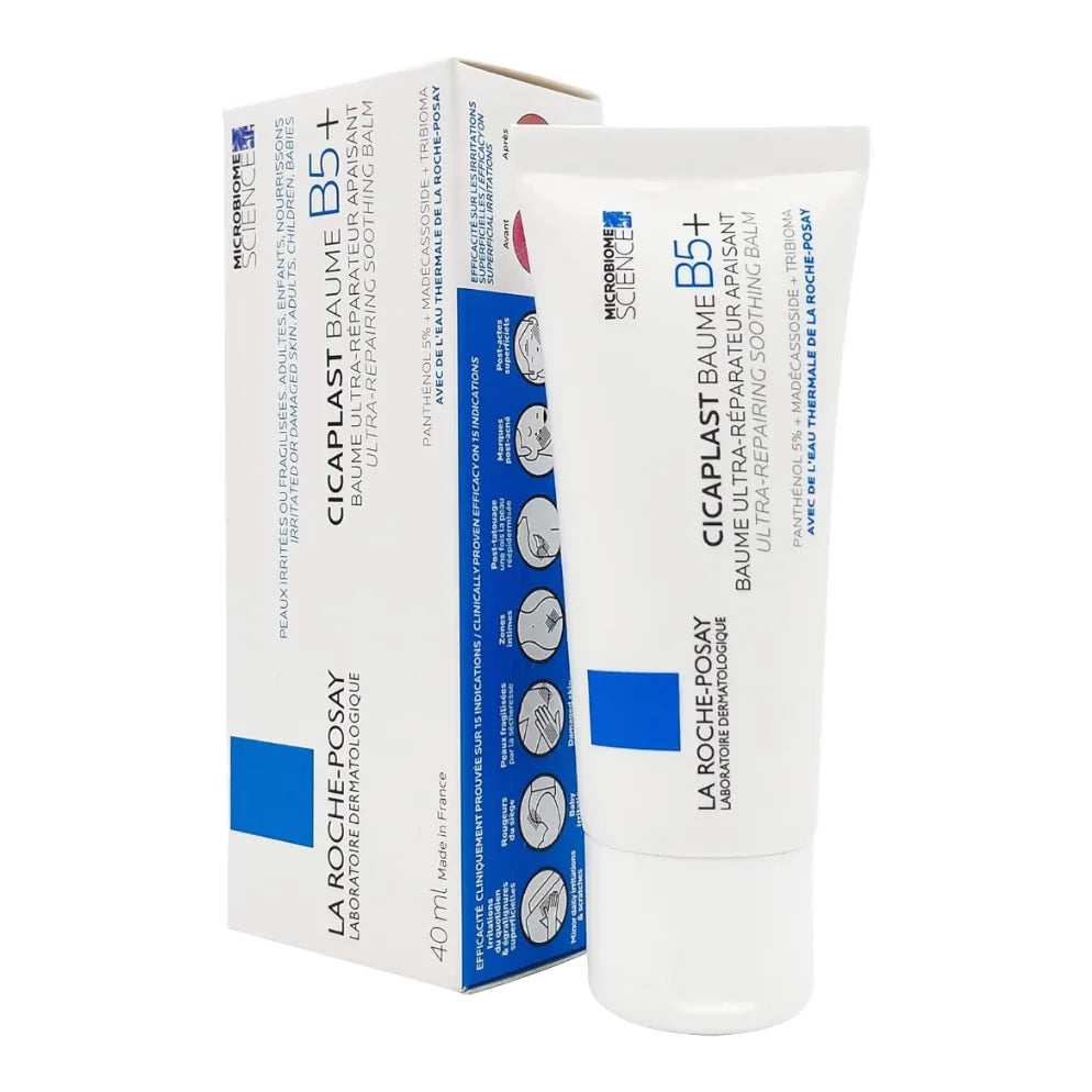 La Roche-Posay Cicaplast Baume B5+ cream and packaging on a white background