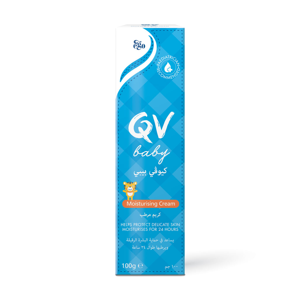 QV baby moisturizing cream packaging on a white background