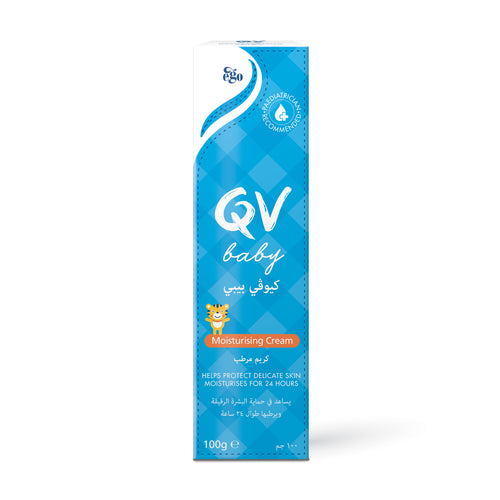 QV baby moisturizing cream packaging on a white background